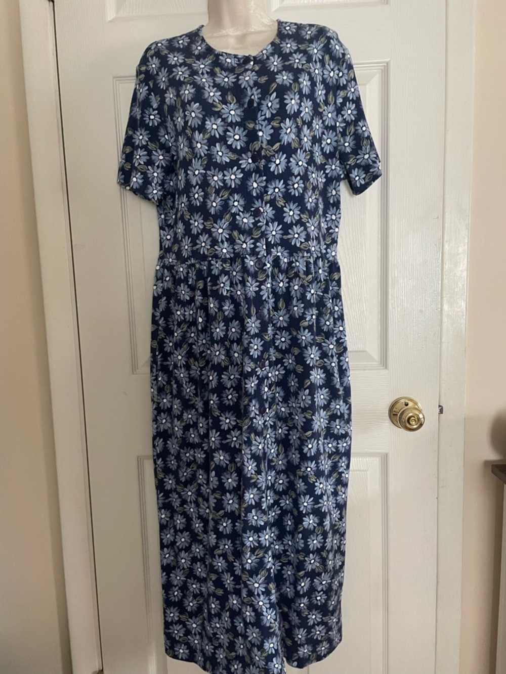 Talbots Navy Blue Daisy Print Maxi  Dress